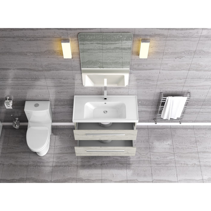 Orren Ellis Hancock 36'' Wall Mounted Single Bathroom Vanity with Solid Surface Vanity Top